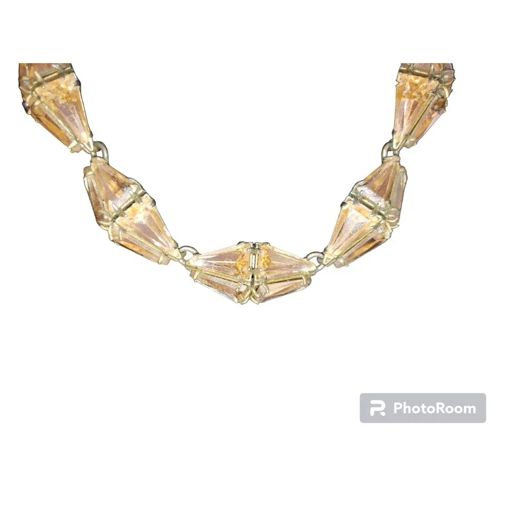 Vintage J. Crew Crystal Choker Necklace, Blush Gold, 1980s Retro Style